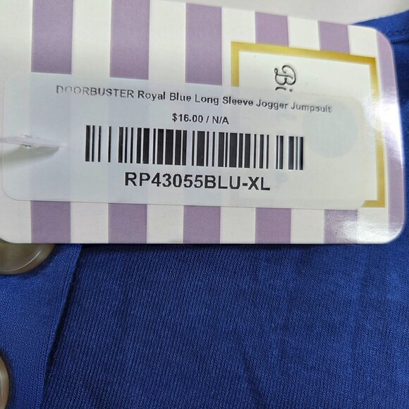 Zenana Womens XL Jumpsuit Blue Long Sleeve Button-Front Drawstring Waist Pockets - Picture 11 of 11